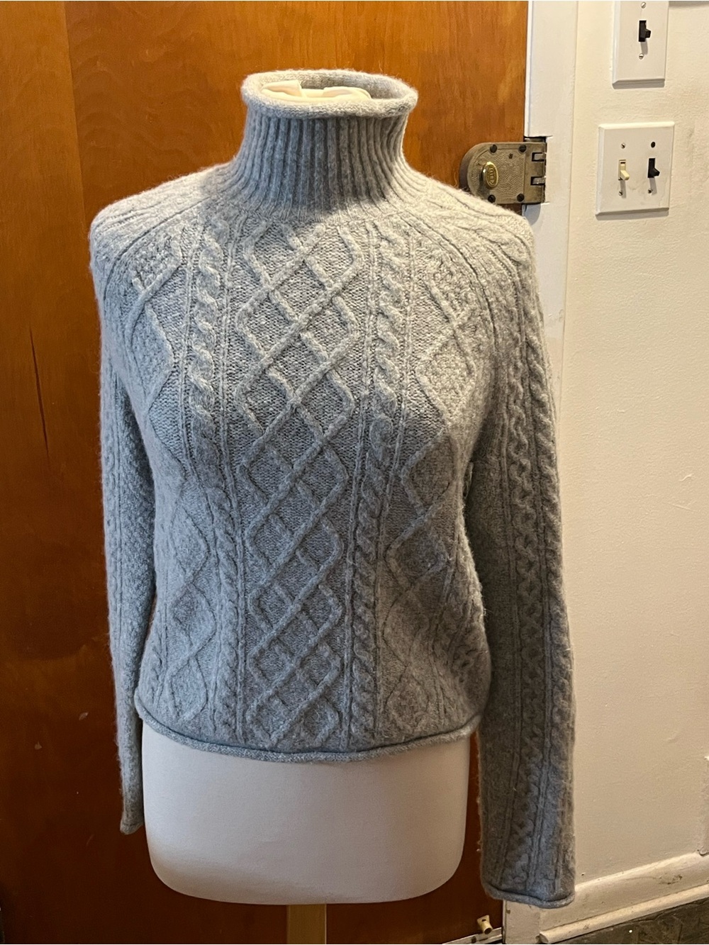 J.Crew merino wool cable-knit turtleneck sweater diamond pattern ribbed rollneck